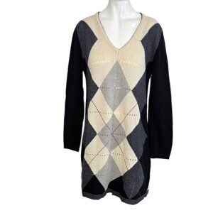 Twinset Simona Barbieri Wool Cashmere Blend Tunic, Open Back, Argyle, V-Neck, M